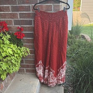 FREE PEOPLE Ladies L Rust Babylon River Wide Leg Viscose Pants